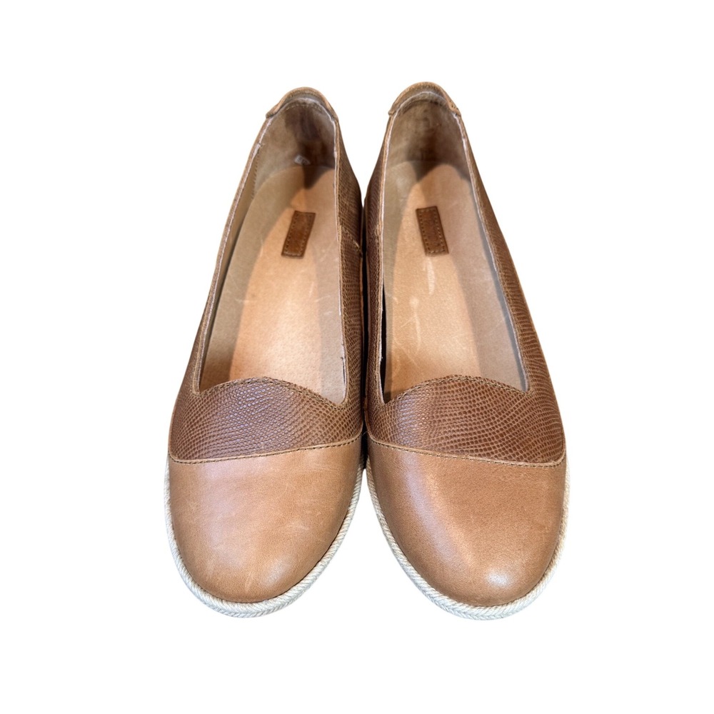 OluKai Lino Leather Slip On Flats Espadrilles Brown Tan Women's Size 8